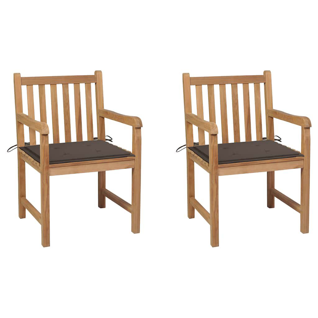 vidaXL Καρέκλες Κήπου 2 τεμ. από Μασίφ Ξύλο Teak με Taupe Μαξιλάρια