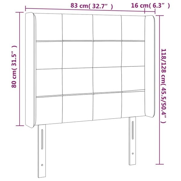 vidaXL Κεφαλάρι Κρεβατιού LED Σκούρο Καφέ 83x16x118/128 εκ. Υφασμάτινο