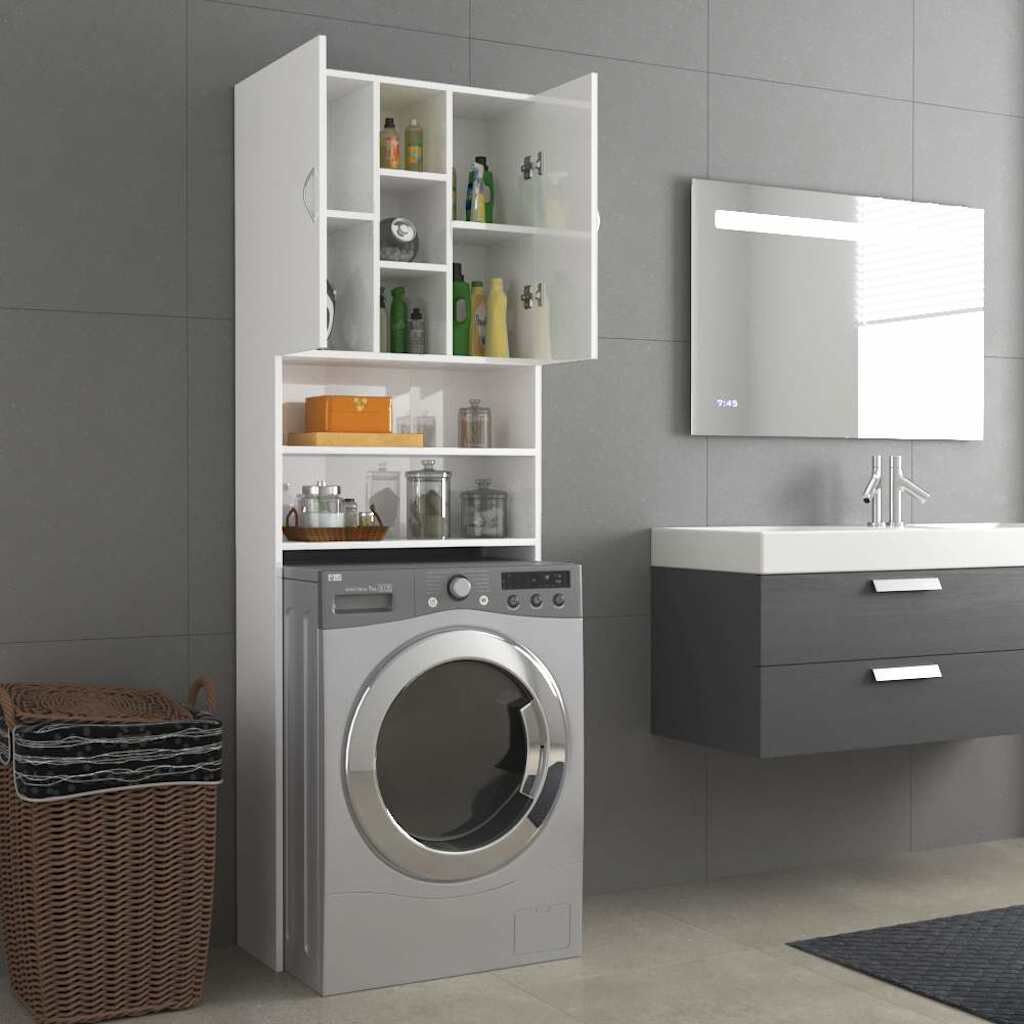 vidaXL Ντουλάπι Πλυντηρίου Γυαλιστερό Λευκό 64 x 25,5 x 190 εκ.