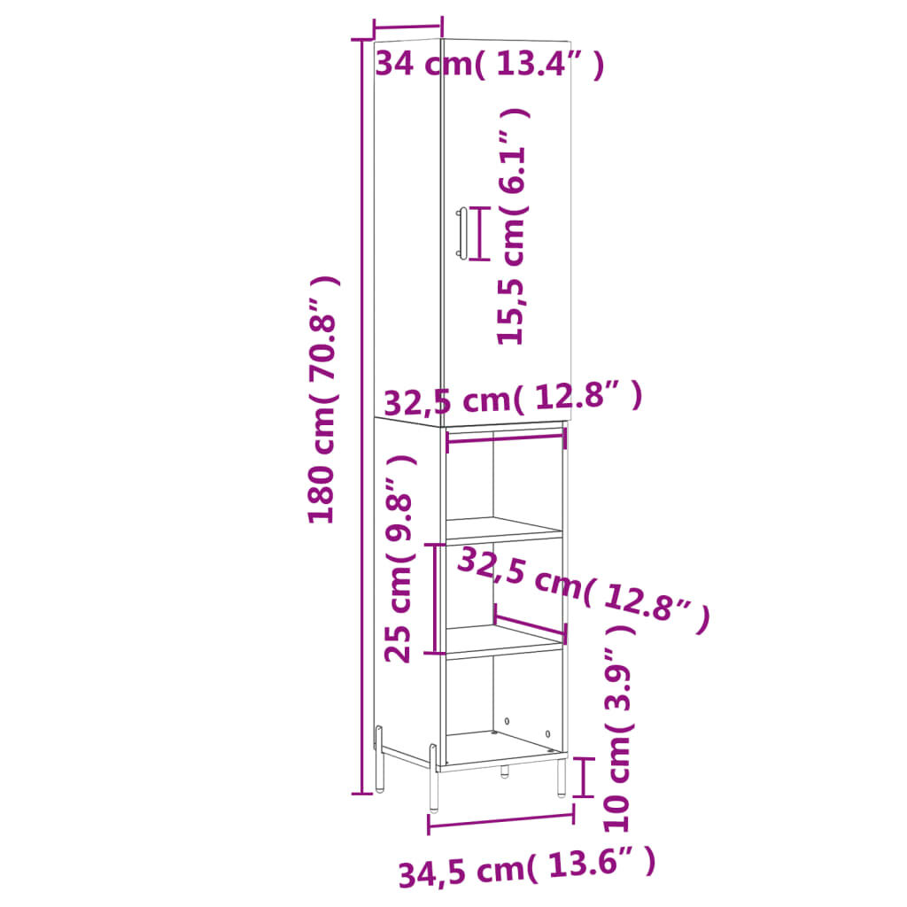 vidaXL Μπουφές Sonoma Γκρι 34,5 x 34 x 180 εκ. από Επεξεργασμένο Ξύλο