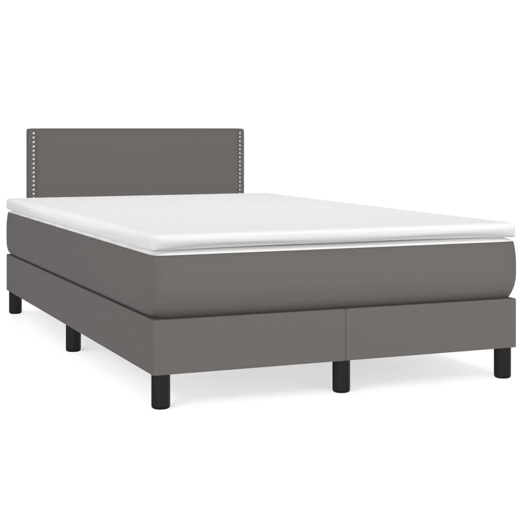 vidaXL Κρεβάτι Boxspring με Στρώμα Γκρι 120x200εκ. από Συνθετικό Δέρμα