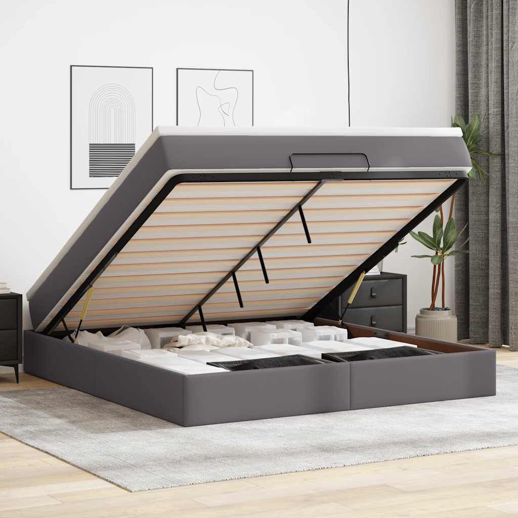 vidaXL Οθωμανικό κρεβάτι με στρώμα Γκρι 160x200cm Faux Leather