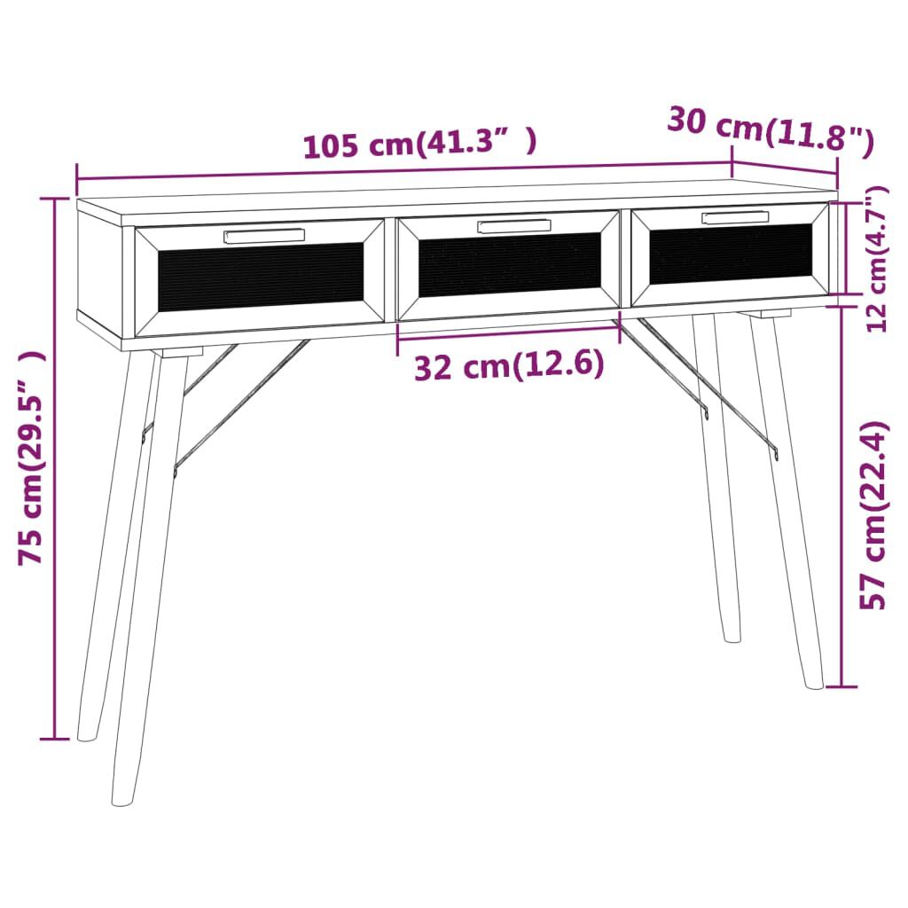 vidaXL Τραπέζι Κονσόλα Λευκό 105x30x75 εκ. Μασίφ Πεύκο & Φυσικό Ρατάν