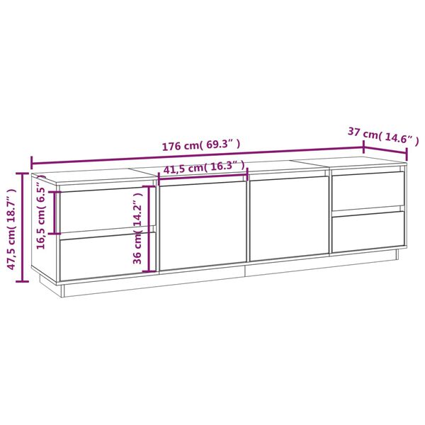 vidaXL Έπιπλο Τηλεόρασης Λευκό 176x37x47,5 εκ. από Μασίφ Ξύλο Πεύκου