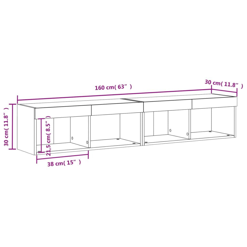 vidaXL Έπιπλα Τηλεόρασης με LED 2 τεμ. Γκρι Σκυροδέματος 80x30x30εκ.