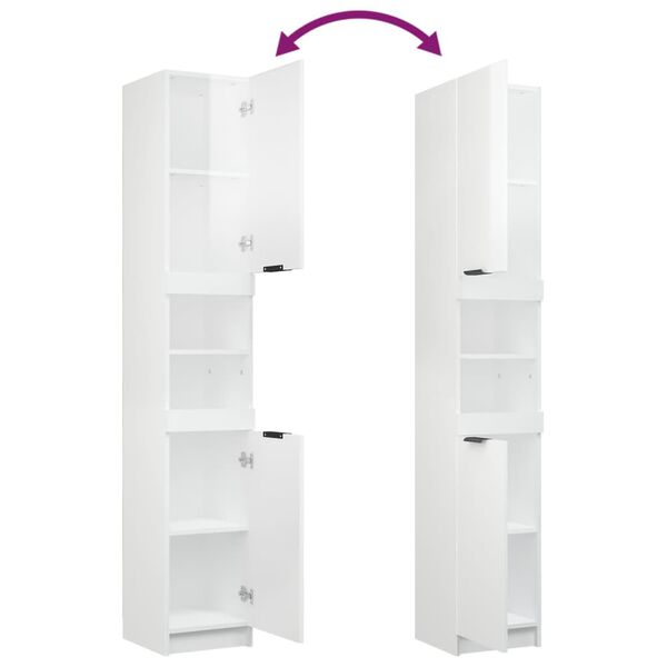 vidaXL Ντουλάπι Μπάνιου Γυαλιστερό Λευκό 32x34x188,5 εκ. Επεξεργ. Ξύλο