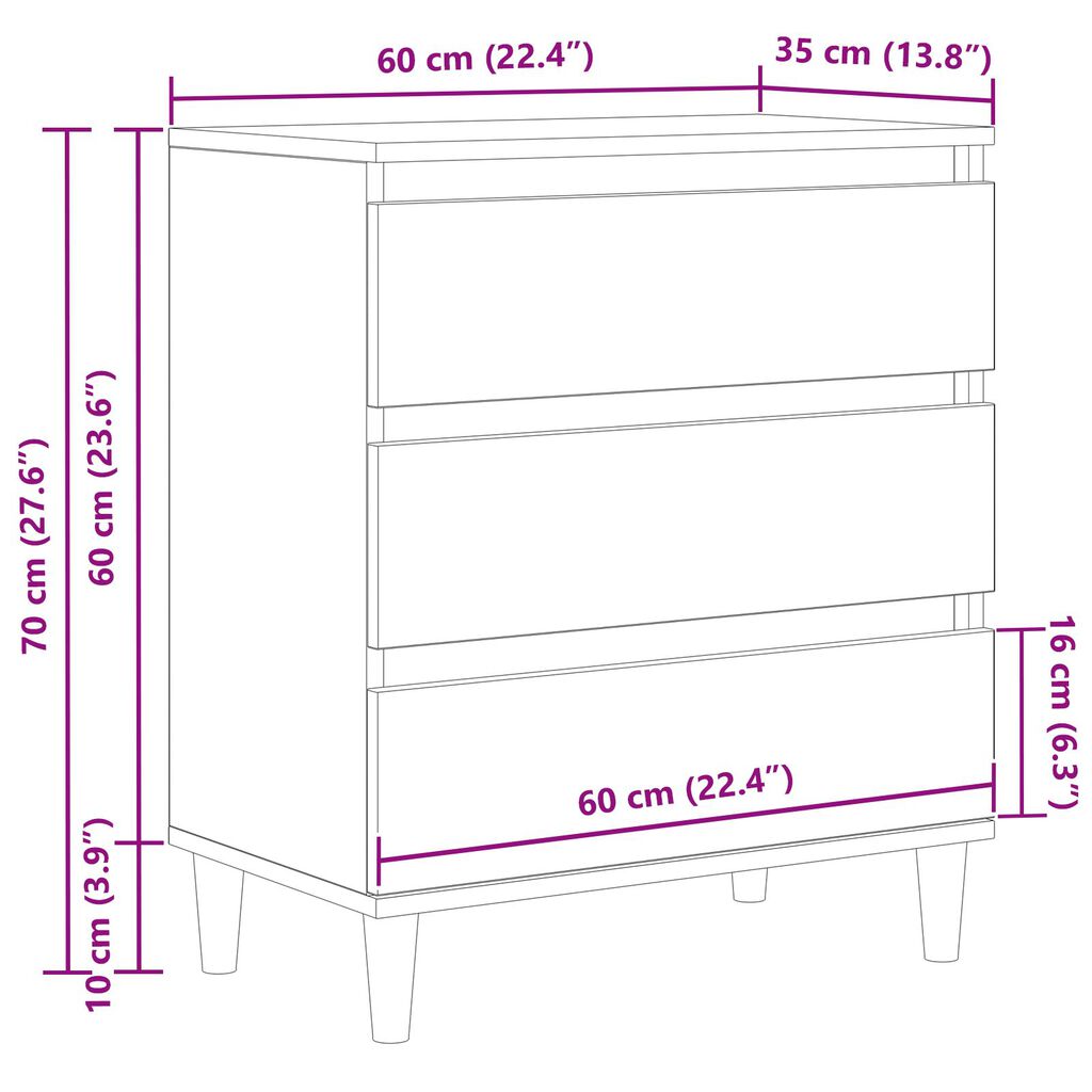 vidaXL Μπουφές Μαύρο Δρυς 60x35x70 εκ Επεξεργασμένο Ξύλο