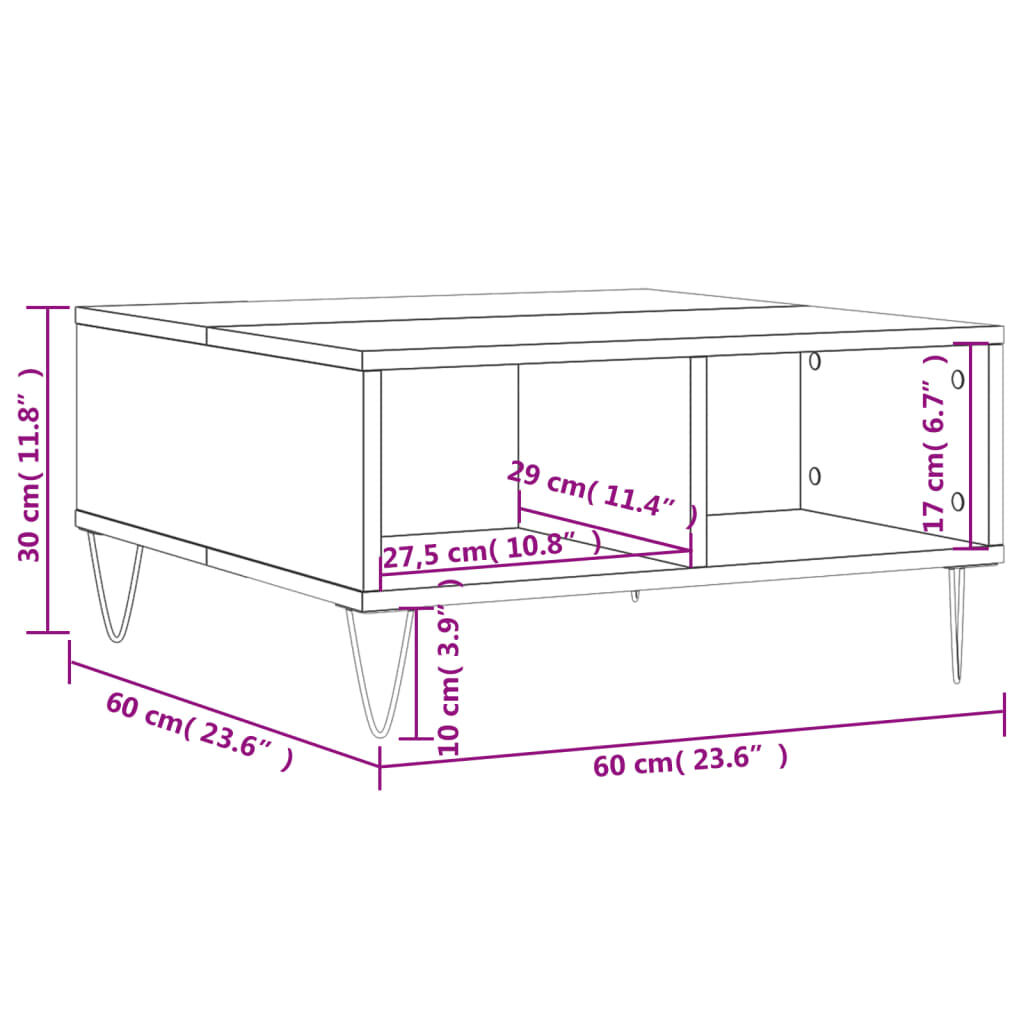 vidaXL Τραπεζάκι Σαλονιού Μαύρο 60x60x30 εκ. από Επεξεργασμένο Ξύλο