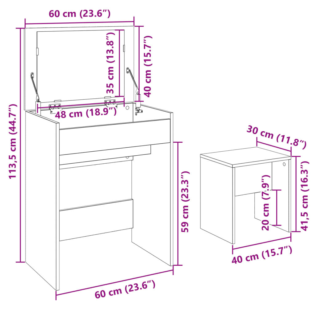vidaXL Μπουντουάρ με Καθρέφτη Sonoma Δρυς 60x40x113,5 εκ.