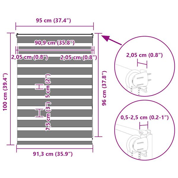 vidaXL Ζέβρα τυφλή Μαύρο Πλάτος υφάσματος 90,9 εκ. Πολυεστέρας