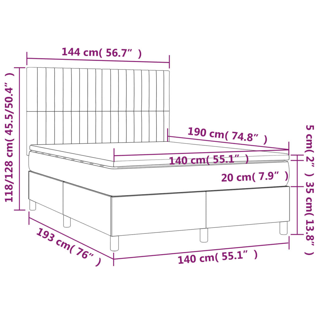 vidaXL Κρεβάτι Boxspring με Στρώμα Μπλε 140x190 εκ. Υφασμάτινο