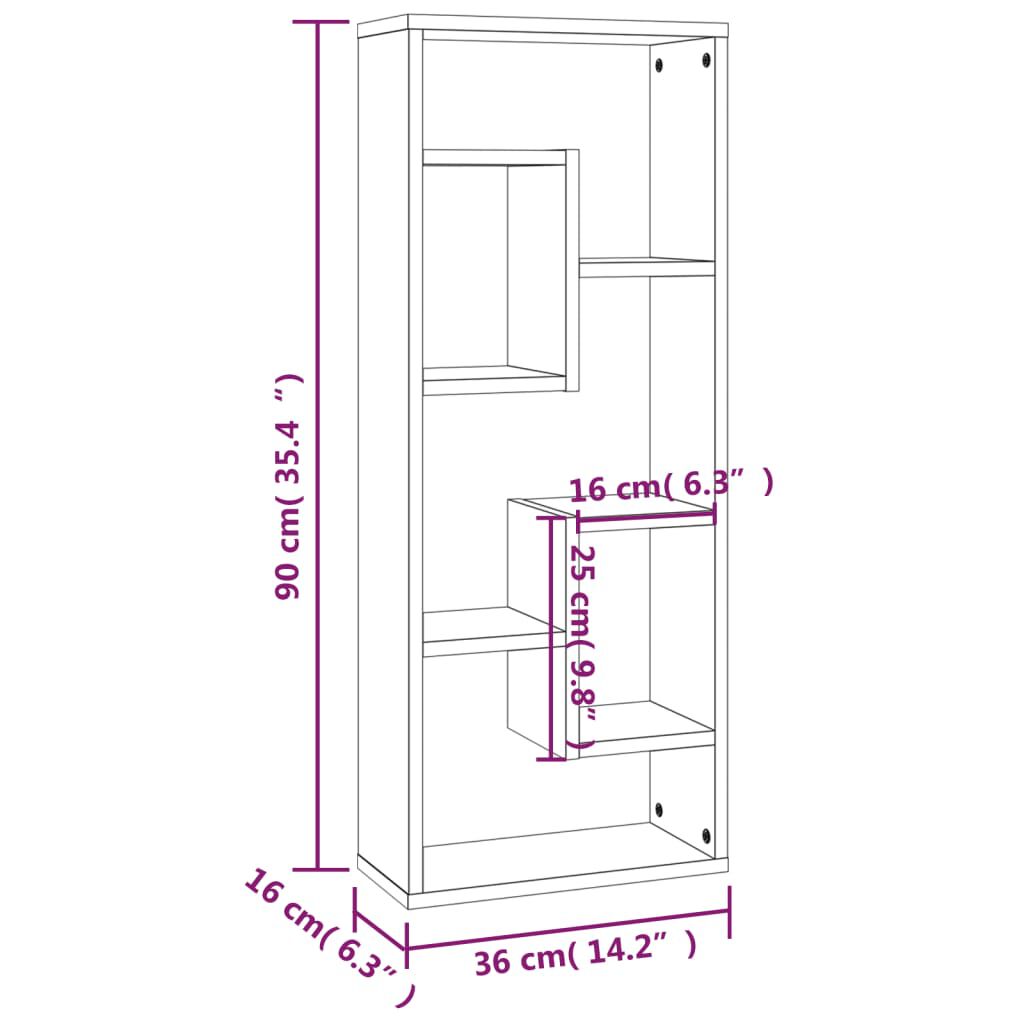 vidaXL Ραφιέρα Τοίχου Καπνιστή Δρυς 36x16x90 εκ. Επεξεργασμένο Ξύλο