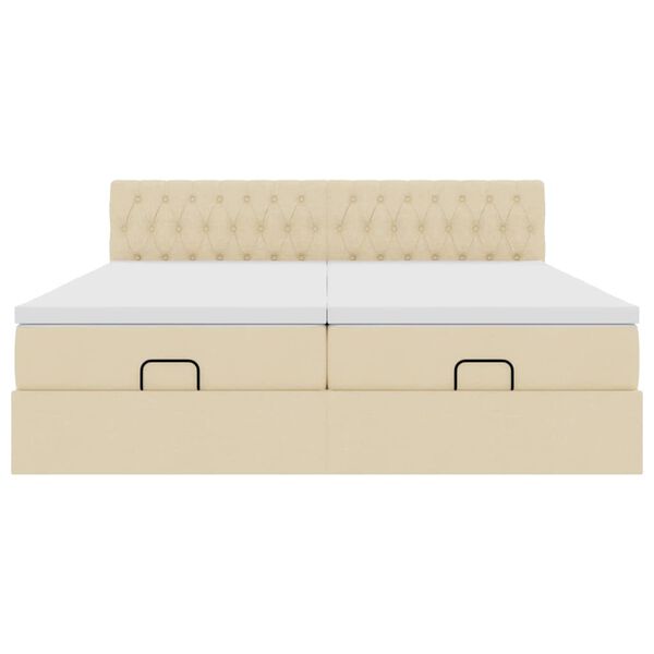 vidaXL Οθωμανικό Κρεβάτι με Στρώματα Κρέμα 200x200cm Ύφασμα