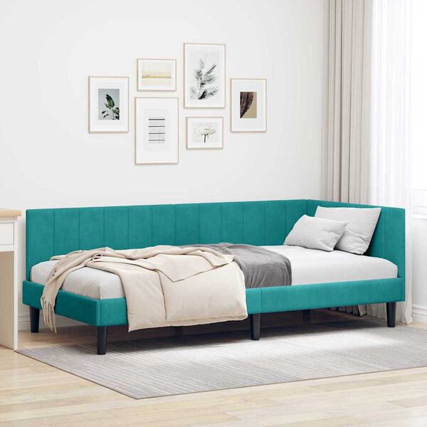 vidaXL Κρεβάτι Γωνίας με κεφαλάρι Τιρκουάζ 100 x 200 cm Βελούδο