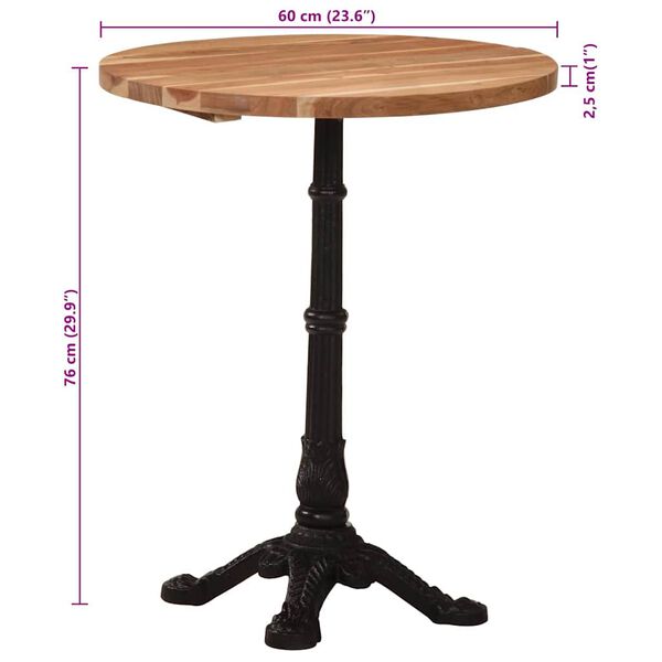 vidaXL Τραπέζι Bistro Ø60 x 76 εκ. Μασίφ Ξύλο Ακακίας
