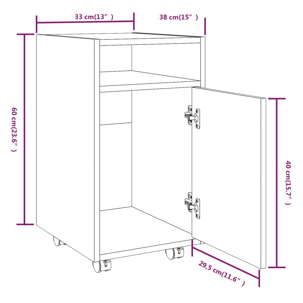 vidaXL Ντουλάπι με Ροδάκια Γκρι Sonoma 33x38x60 εκ. Επεξεργασμένο ξύλο