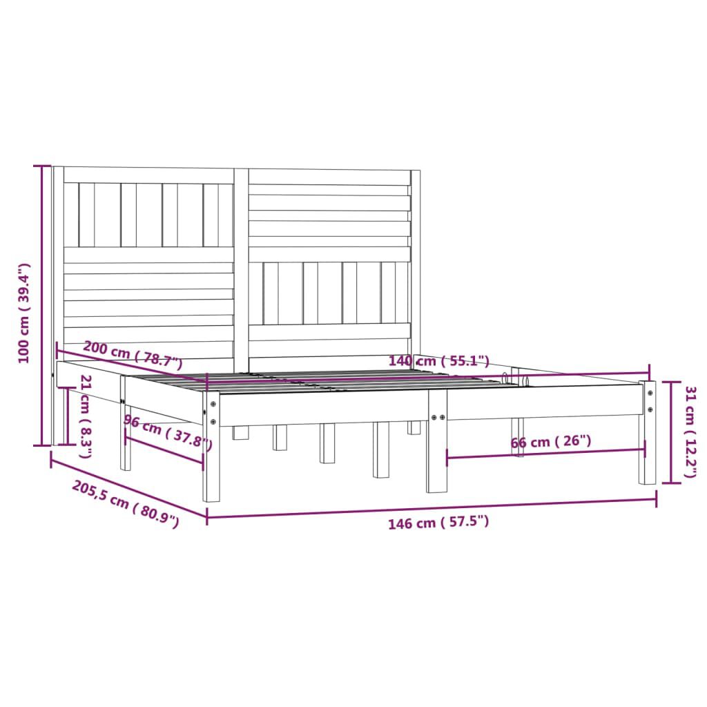 vidaXL Πλαίσιο Κρεβατιού Λευκό 140x200 εκ. από Μασίφ Ξύλο Πεύκου