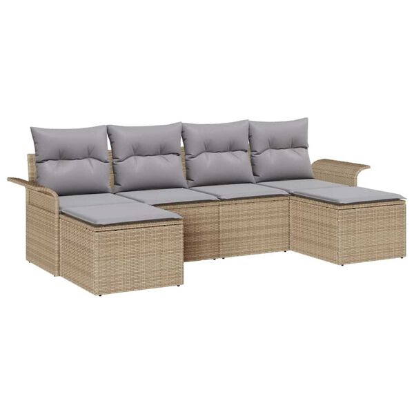 vidaXL Σετ Καναπέ Κήπου με μαξιλάρι 6 pcs Μπεζ Πολυ ράταν