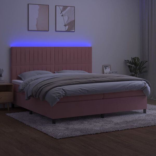 vidaXL &Kappa;&rho;&epsilon;&beta;ά&tau;&iota; Boxspring &mu;&epsilon; &Sigma;&tau;&rho;ώ&mu;&alpha; & LED &Rho;&omicron;&zeta; 200x200 &epsilon;&kappa;. &Beta;&epsilon;&lambda;&omicron;ύ&delta;&iota;&nu;&omicron;