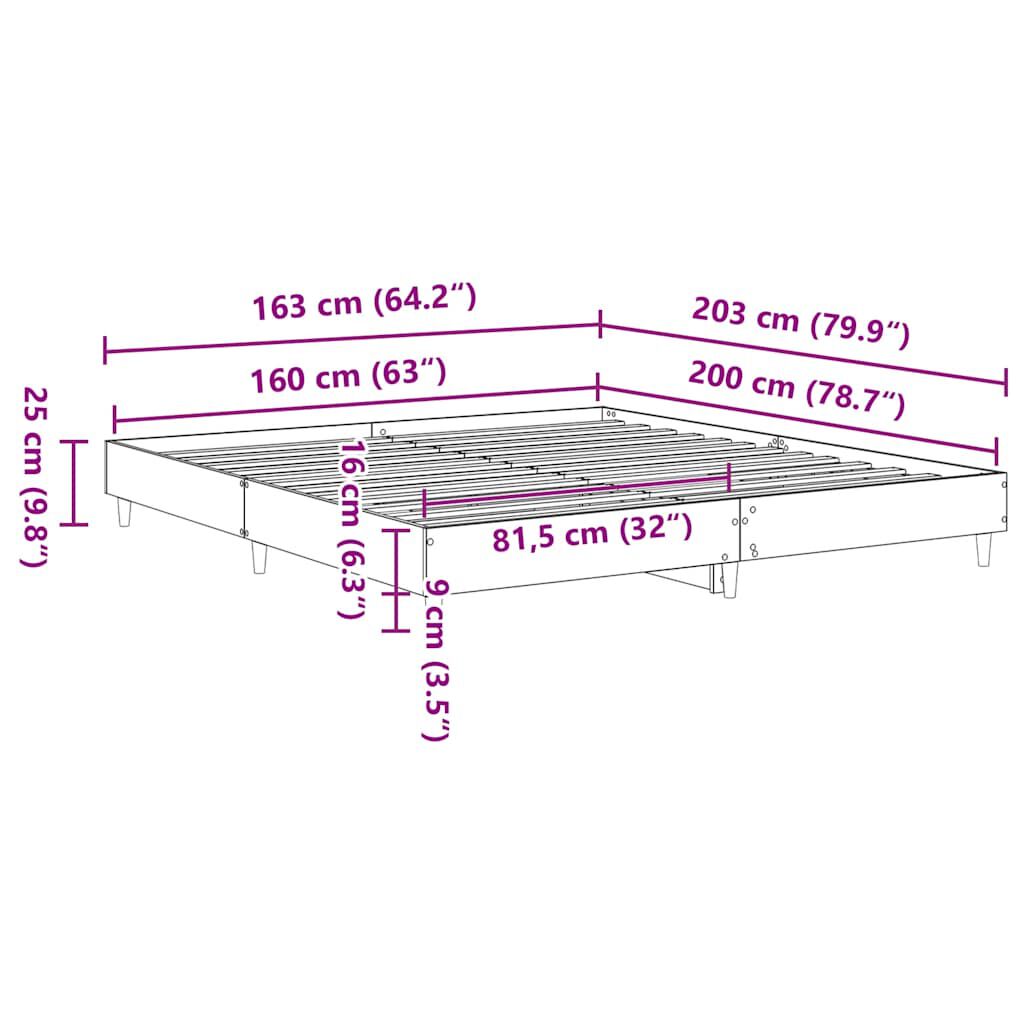 vidaXL Πλαίσιο κρεβατιού χωρίς στρώμα 160x200 εκ. Επεξεργασμένο Ξύλο