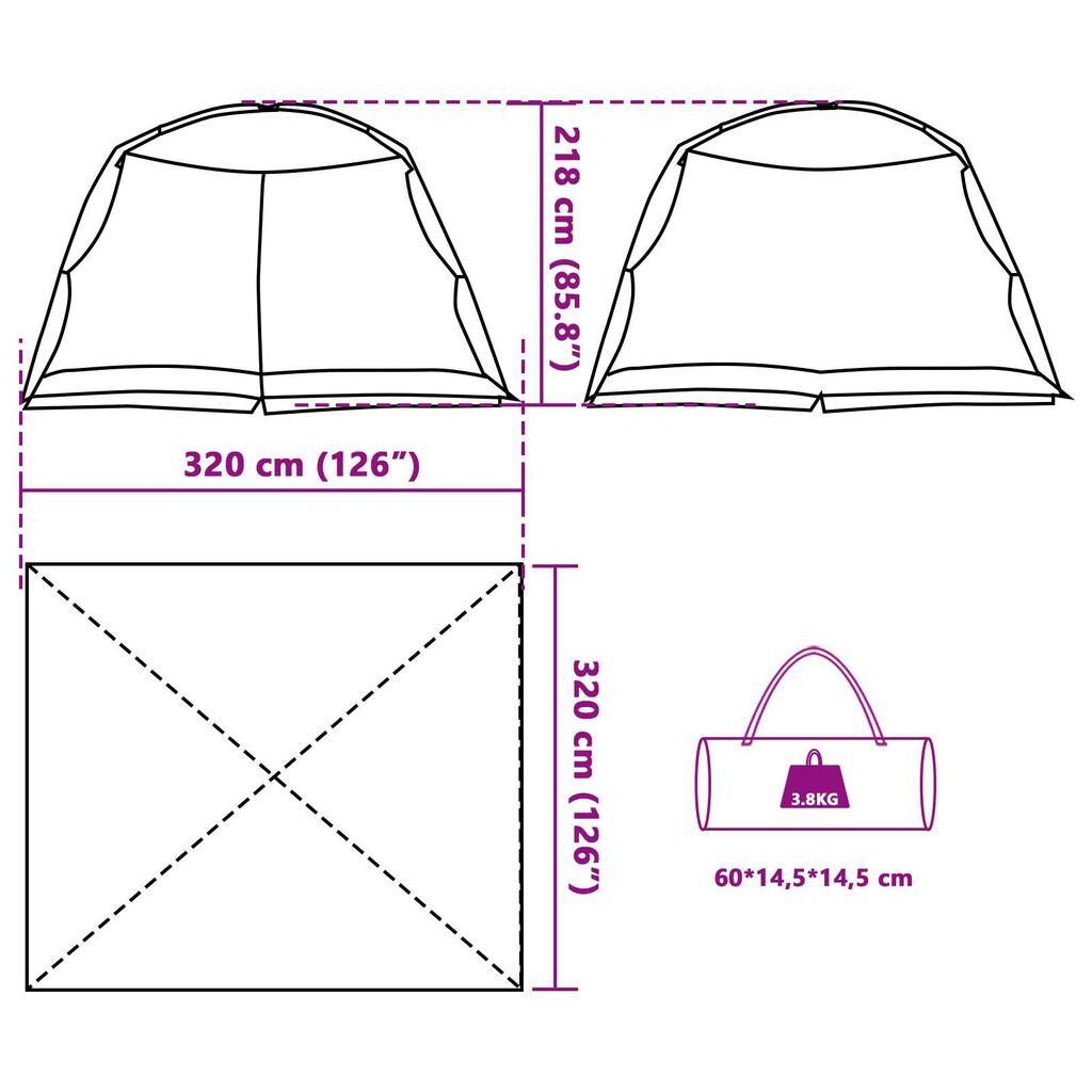 vidaXL Σκηνές Πράσινο της θάλασσας 320 x 320 x 218 εκ. Πολυεστέρας