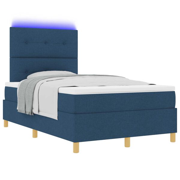 vidaXL Κρεβάτι με Στρατώνα και Στρώμα & LED Μπλε 120x200 εκ. Ύφασμα