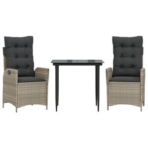 vidaXL Σετ Τραπεζαρίας Κήπου 3 τεμ. Αν. Γκρι Συνθ. Ρατάν με Μαξιλάρια