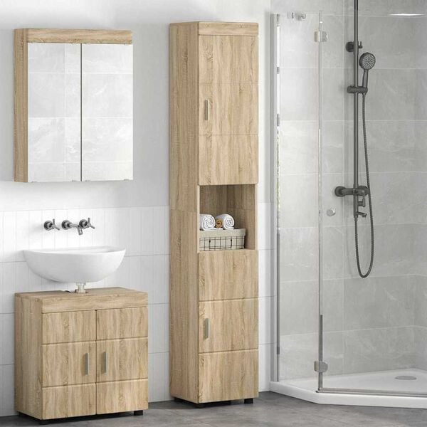 vidaXL Ντουλάπι Μπάνιου με αποθήκευση Sonoma Δρυς 37 x 31.5 x 203 εκ