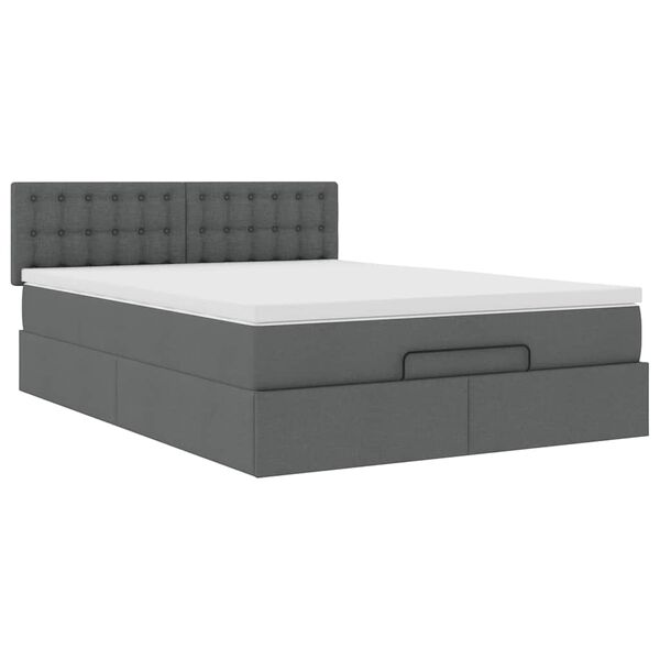 vidaXL Οθωμανικό κρεβάτι με στρώμα & LEDs Σκούρο γκρι 140x200cm Ύφασμα