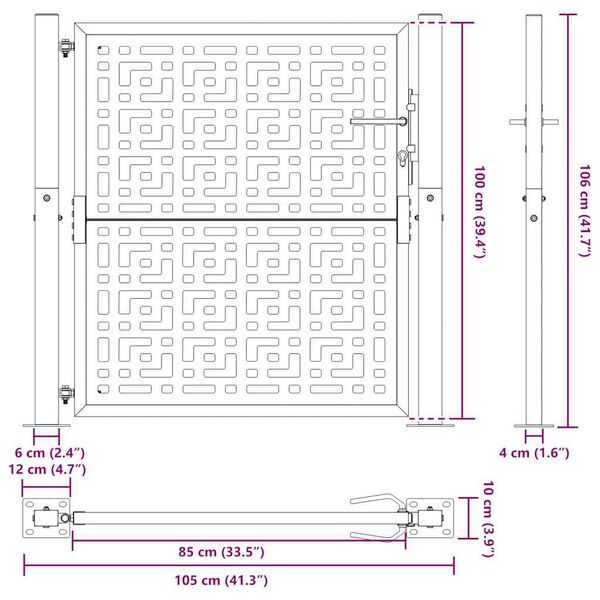 vidaXL Πύλη κήπου Μαύρη 105x106 cm Ατσάλινος σταυρός σχεδιασμού