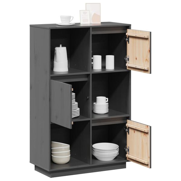 vidaXL Ντουλάπι Ψηλό Γκρι 74 x 35 x 117 εκ. από Μασίφ Ξύλο Πεύκου