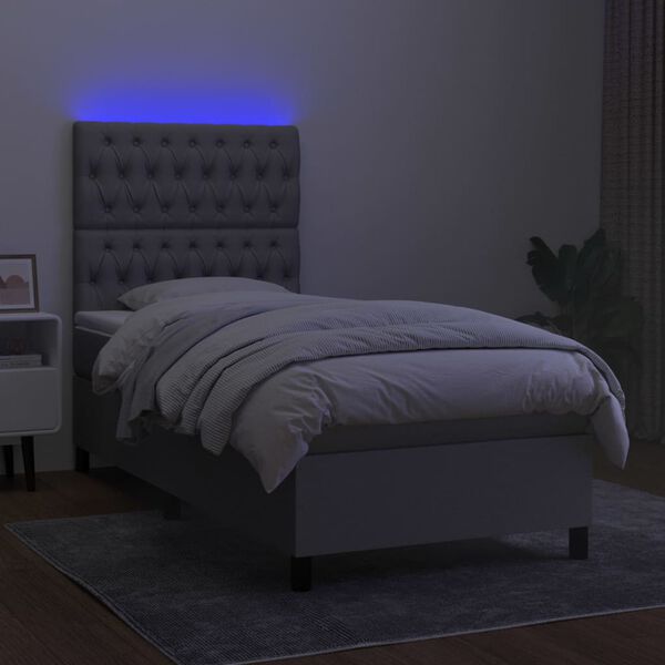 vidaXL Κρεβάτι Boxspring με Στρώμα & LED Αν.Γκρι 100x200εκ. Υφασμάτινο