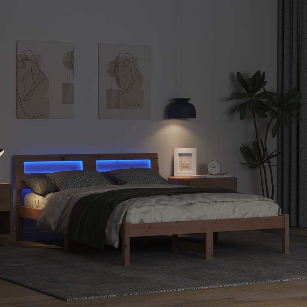 vidaXL Σκελετός Κρεβατιού Καφέ 135 x 190 cm Μασίφ ξύλο πεύκου