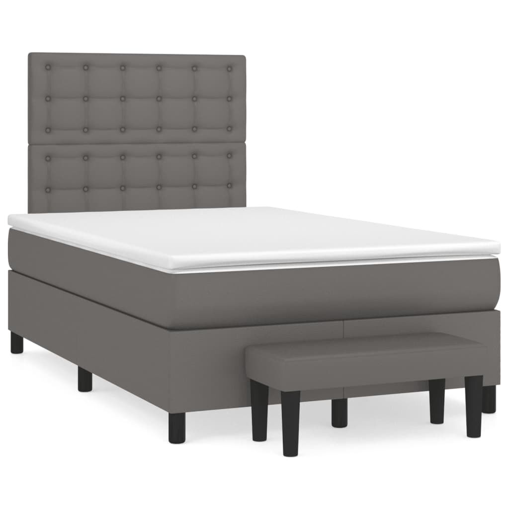 vidaXL Κρεβάτι Boxspring με Στρώμα Γκρι 120x190εκ. από Συνθετικό Δέρμα
