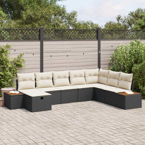 vidaXL Σετ Καναπέ Κήπου με μαξιλάρι 8 pcs Μαύρο Πολυ ράταν