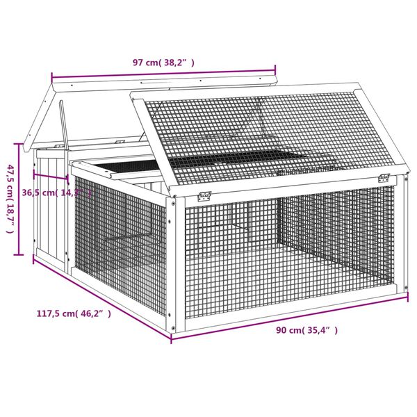 vidaXL Κλουβί Κουνελιών Γκρι 117,5 x 97 x 47,5 εκ. Μασίφ Ξύλο Πεύκου