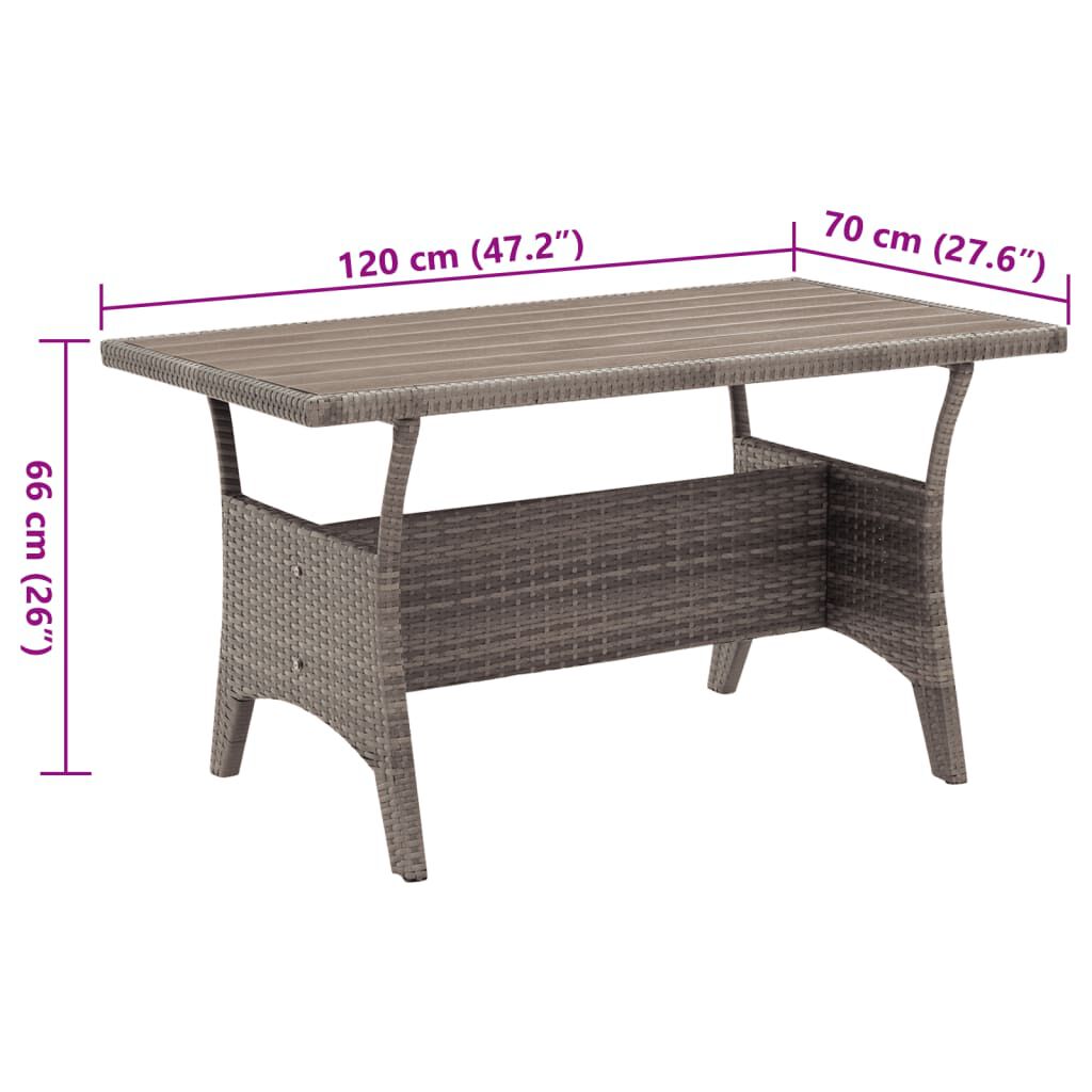 vidaXL Τραπέζι Κήπου Γκρι 120 x 70 x 66 εκ. από Συνθετικό Ρατάν