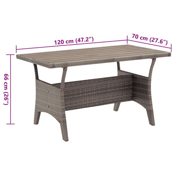 vidaXL Τραπέζι Κήπου Γκρι 120 x 70 x 66 εκ. από Συνθετικό Ρατάν
