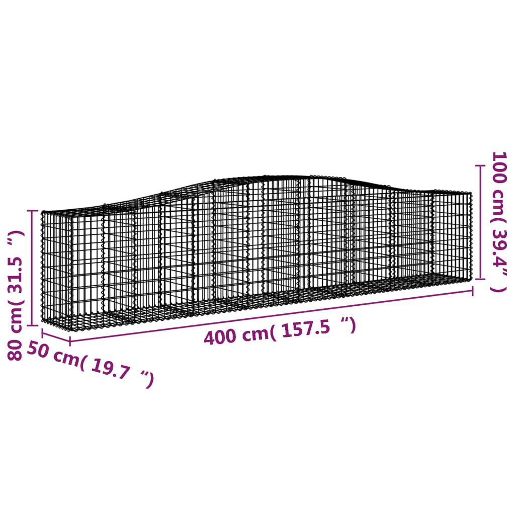 vidaXL Συρματοκιβώτια Τοξωτά 3 τεμ. 400x50x80/100 εκ. Γαλβαν. Ατσάλι