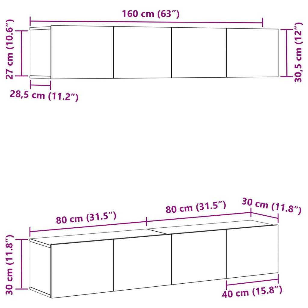 Σετ TV Cabinet τοίχου 4 τεμαχίων Μαύρος Δρυς