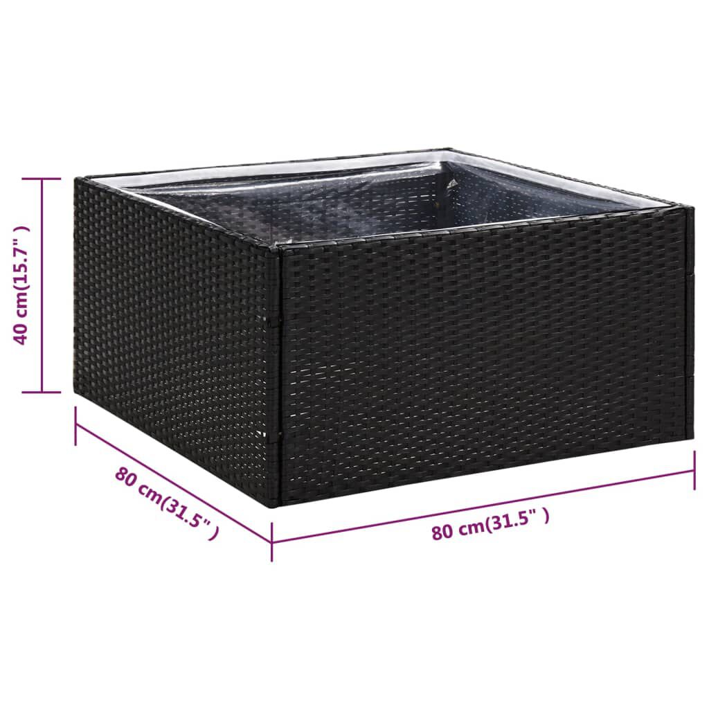 vidaXL Ζαρντινιέρα Κήπου Μαύρη 80 x 80 x 40 εκ. από Συνθετικό Ρατάν