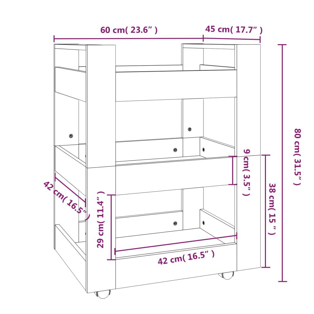 vidaXL Τρόλεϊ Κουζίνας Sonoma Γκρι 60x45x80 εκ. από Επεξεργασμένο Ξύλο