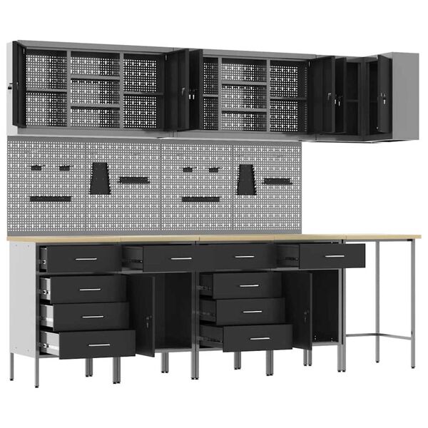 vidaXL Ντουλάπα εργαλείων με συρτάρι 12 pcs Μαύρο 255 x 55 x 220 εκ