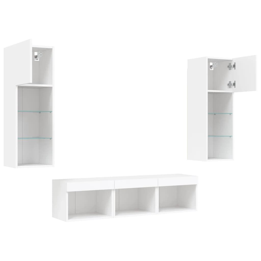 vidaXL Έπιπλα Τοίχου Τηλεόρασης 5 τεμ LED Λευκά από Επεξεργασμένο Ξύλο