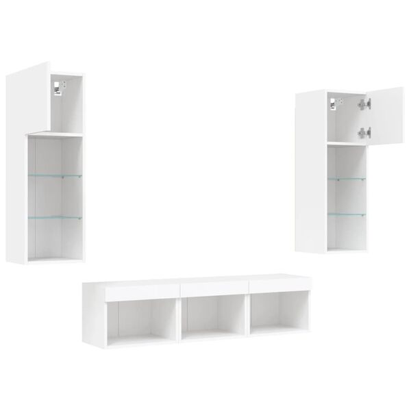 vidaXL Έπιπλα Τοίχου Τηλεόρασης 5 τεμ LED Λευκά από Επεξεργασμένο Ξύλο