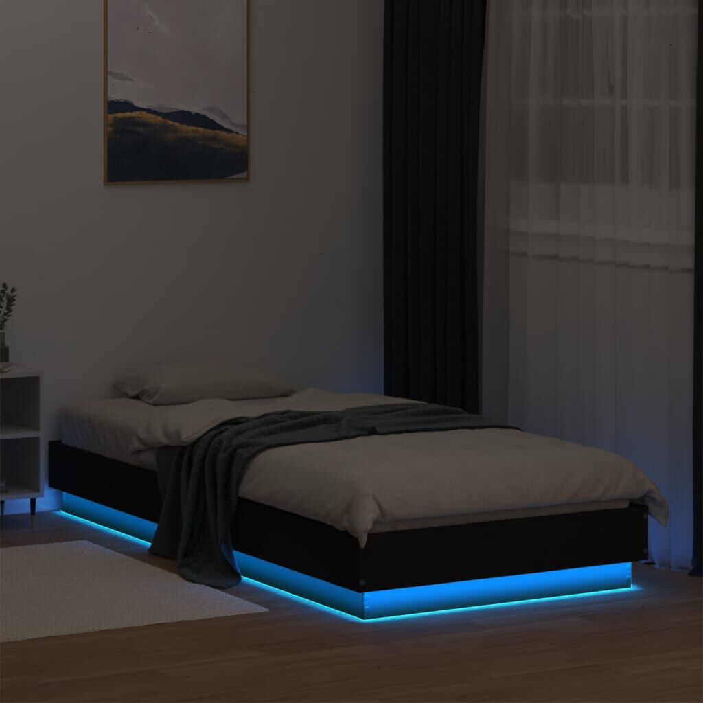 vidaXL Πλαίσιο Κρεβατιού με λυχνίες LED Μαύρο 100 x 200 εκ.