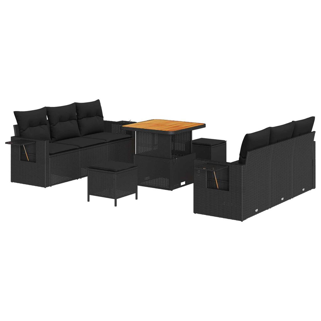vidaXL Σετ Καναπέ Κήπου 9 pcs Μαύρο συνθετικό ρατάν