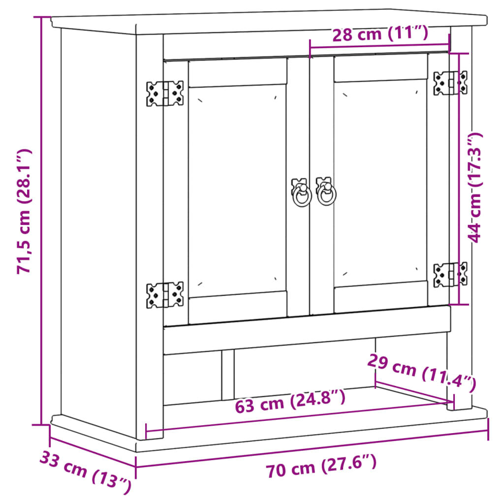 vidaXL Ντουλάπι Μπάνιου Επιτ. Corona 70x33x71,5εκ. Μασίφ Ξύλο Πεύκου