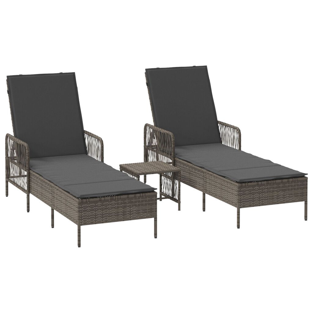 vidaXL Ξαπλώστρα 2-πρόσωπο 2 pcs Γκρι 35 x 35 x 32 εκ. συνθετικό ρατάν