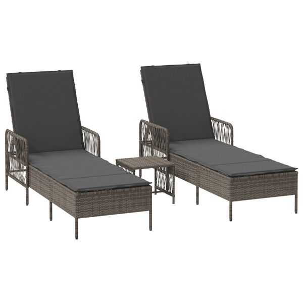 vidaXL Ξαπλώστρα 2-πρόσωπο 2 pcs Γκρι 35 x 35 x 32 εκ. συνθετικό ρατάν